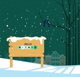snowy winter backdrop wooden signboard icon