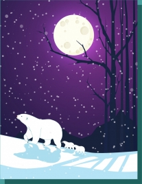 snowy winter background white bears bright moon decoration