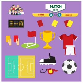 soccer symbol design elements with various colored style