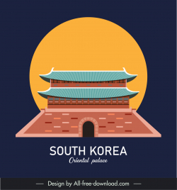 south korea oriental palace poster template flat classical symmetric outline