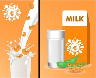 soybean milk advertising bottle glass splashing liquid icons