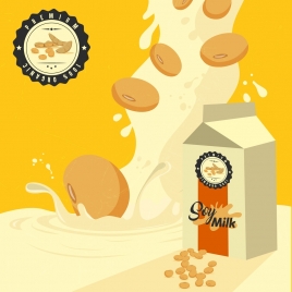 soybean milk advertising splashing liquid box icons decor