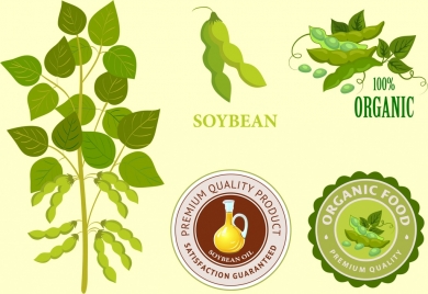 soybean products identity sets tree seal logotypes icons