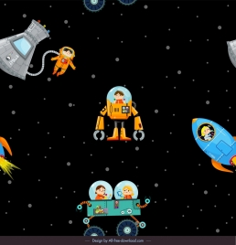 space background astronaut spaceship icons cartoon sketch