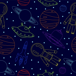 space background colored repeating icons sketch