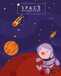 space background planets astronaut icons cartoon design