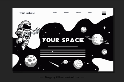 space homepage template black white universe elements decor