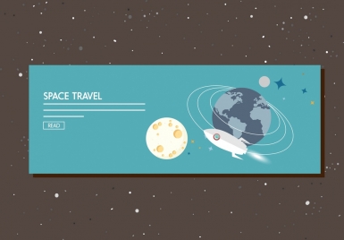 space travel banner planets spaceship ornament webpage manner