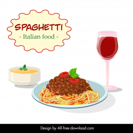 spaghetti with tomato sauce cuisine advertising poster elegant flat design