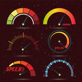 speed design elements multicolored flat speedometer icons