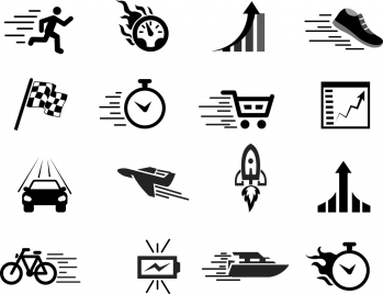 speed design elements various black white flat icons