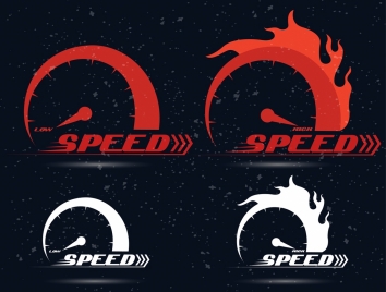 speed icons sets flame decoration circle speedometer design