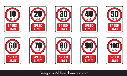 speed limit sign board templates flat geometric shapes outline