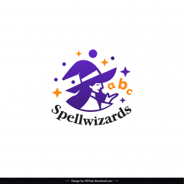spellwizards logo template cute flat lady witch