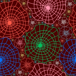 spider webs flowers pattern outline repeating colorful style