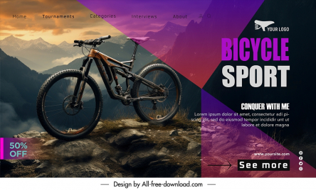 sport bicycle landing page template dark mountain scene