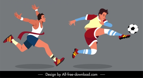 sports athletic icons cartoon characters sketch dynamic design