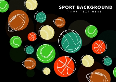 sports background various balls icons sketch