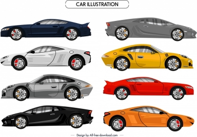 sports cars icons colorful modern design