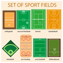 sports fields collections with colored sketch illustration