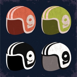 sports helmet icons isolation colored retro design