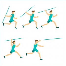 sports human icons javelin athletic various gestures design