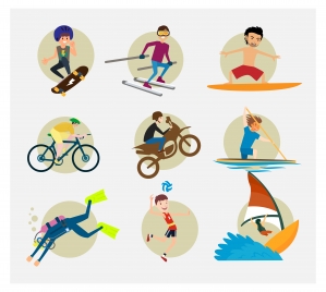 sports icons vector illustration with various colored styles