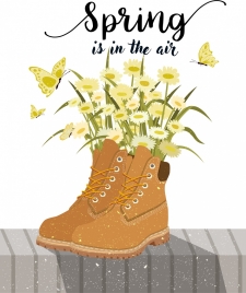 spring banner decorative flowers shoes icons decor