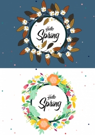 spring banner flowers leaves decor circle layout