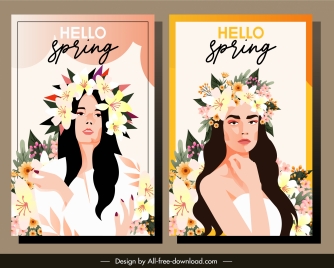 spring banner templates young lady sketch flowers decor