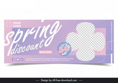 spring discount banner template flat elegant checkered flora