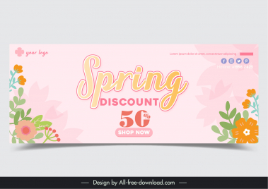spring discount banner template flat elegant flowers decor