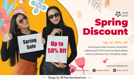 spring discount banner template happy women sketch