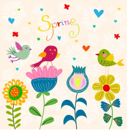 spring flowers and birds background