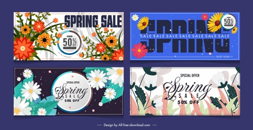 spring sale banners horizontal colorful flowes leaves decor