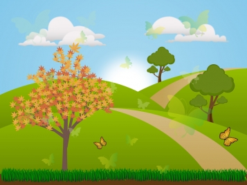 spring scenery vector illustration with colored vignette style