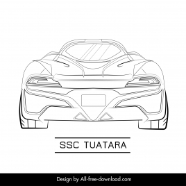 ssc tuatara car model icon flat symmetric black white handdrawn back view outline