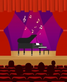 stage decoration red curtain piano icon design