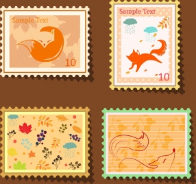 stamp templates collection wildlife fox icons decoration