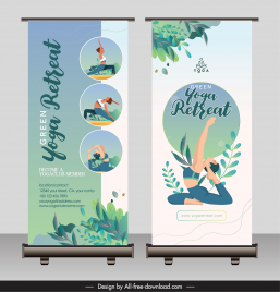 standee yoga banner templates exercising ladies leaves decor