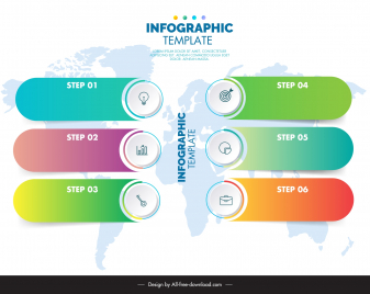 steps infographic template rounded horizontal tab world map decor