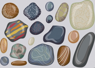 stone icons collection flat shiny colorful shapes