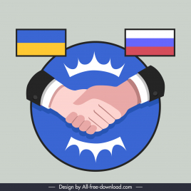 stop war logo template flat handshake russian ukrainian flags sketch