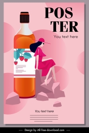 strawberry juice advertising poster flat bottle lady sketch