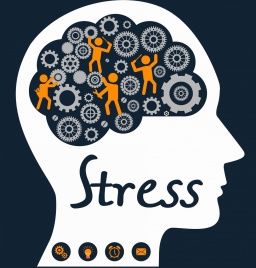 stress concept banner brain mechanism gears head silhouette