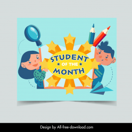 student of the month banner dynamic cartoon characters educational elements decor