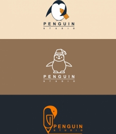 studio logo design penguin icon flat sketch
