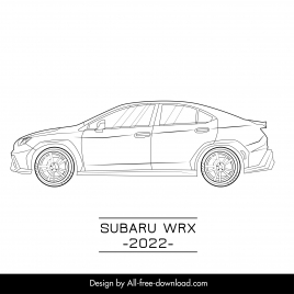 subaru wrx 2022 car model icon flat black white side view outline