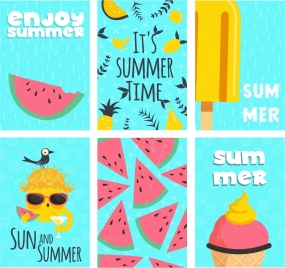 summer background sets watermelon cream fruit icons