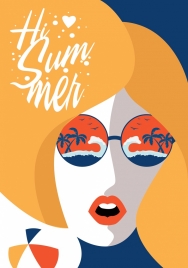 summer background woman face sunglasses beach icons decor